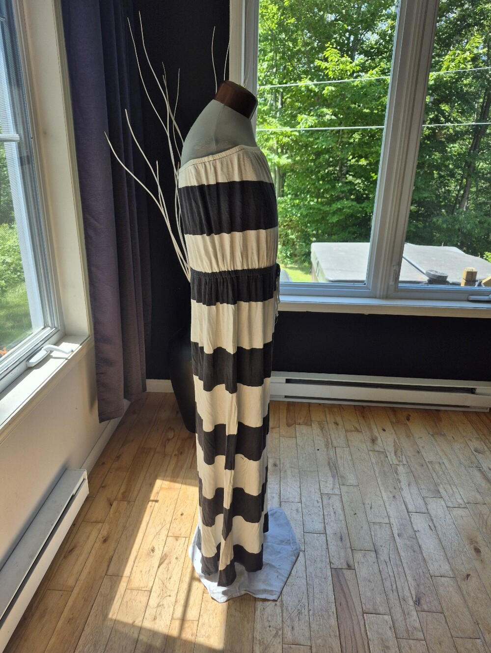 Striped Black/grey and White Tube Maxi Dress - Picture 3 of 6